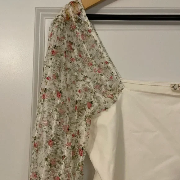 NWT Free People Intimately Gimme Butterflies Cream Floral Sheer Sleeve Blouse - Picture 7 of 10